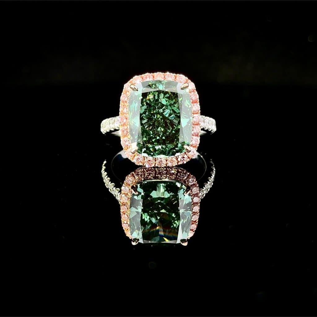 Green Lab-Grown Diamond with Pink and White Accents