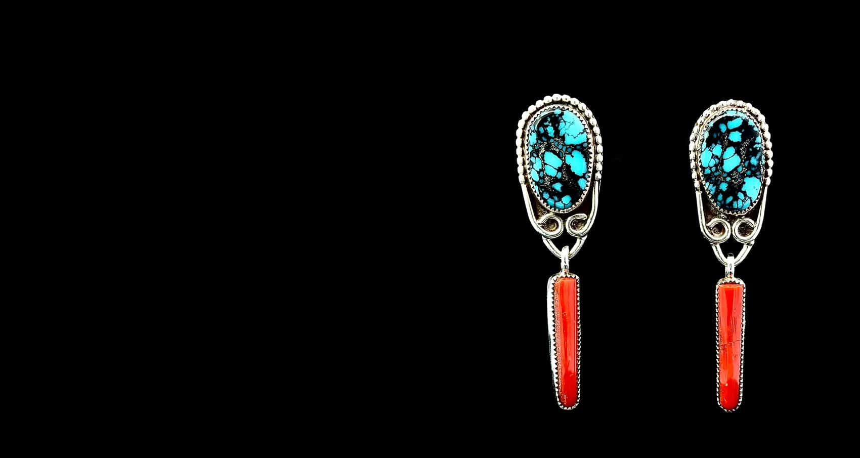 Handcrafted Turquoise and Coral earrings by Nava Southwest.